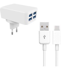 Durata Durata DR- AC62 4 USB 4.2A uitgang oplader met 1 Type C USB Kabel Voor Samsung / Sony / Huawei / Motorola / Oppo / OnePlus / HTC / Xiaomi / Alcatel