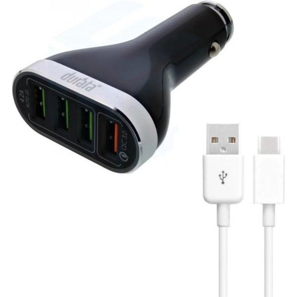 Durata Durata Adapter 7.8mAh 39W Qualcomm 3.0 Quick Charge (DR-C10) Zilver 4 USB Poorten USB autolader met 1 Micro USB Kabel voor Geschikt voor Samsung / Geschikt voor Sony / Geschikt voor Huawei / Motorola / Wiko / LG / HTC / Honor / Alcatel