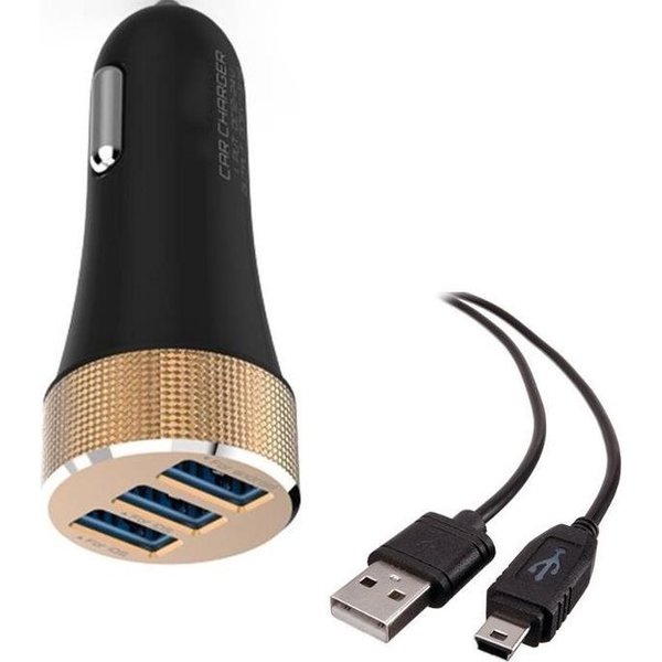 Durata Durata DR-C502 Zwart Autolader 3 USB Poort 5.1A met 1 Mini USB Kabel voor Tomtom