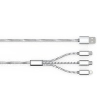 Durata Durata (DR-C85) zilver 3in1 Lightning / Type C / Micro-USB kabel / Oplaadkabel / Oplaad Kabel Geschikt voor: Apple iPhone / Samsung / Sony / Huawei / Motorola / Wiko / LG / HTC / Honor / Alcatel