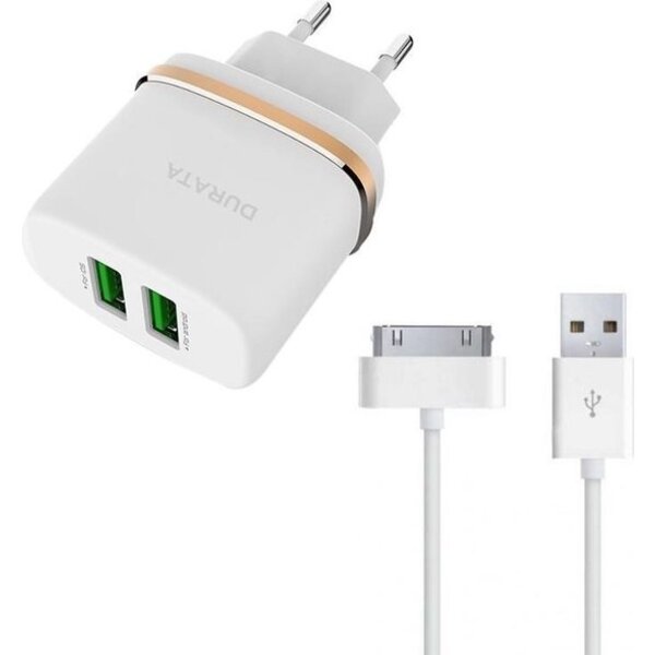 Durata Durata AC521 2.4A Dual 2 USB poort adapter oplader met 1 30 Pin USB Kabel voor Geschikt voor iPhone 3G 3GS 4 4S