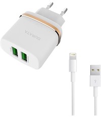 Durata Durata AC521 2.4A Dual 2 USB poort adapter oplader met Lightning kabel voor iPhone 11 / Pro / Max / X / Xs/ XR / MAX / 8 / 8 Plus / SE / 2020 / 5S / 5 / 5C / 6S / 6 Plus / 7 / 7 Plus