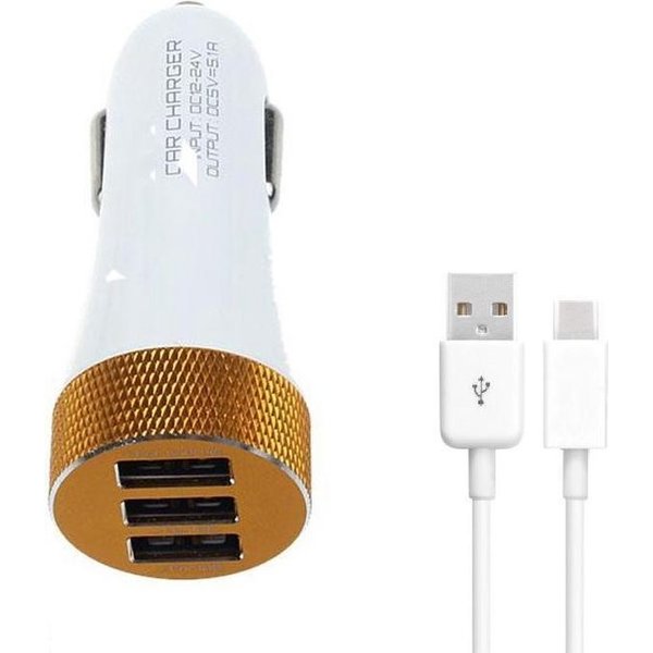 Durata Durata DR-C503 Wit Autolader 3 USB Poort 5.1A met 1 Micro USB Kabel voor Geschikt voor Samsung / Geschikt voor Sony / Geschikt voor Huawei / Motorola / Wiko / LG / HTC / Honor / Alcatel