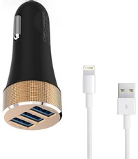 Durata Durata DR-C502 Zwart Autolader 3 USB Poort 5.1A Met Lightning kabel voor iPhone 11 / Pro / Max / X / Xs/ XR / MAX / 8 / 8 Plus / SE / 2020 / 5S / 5 / 5C / 6S / 6 Plus / 7 / 7 Plus / iPad