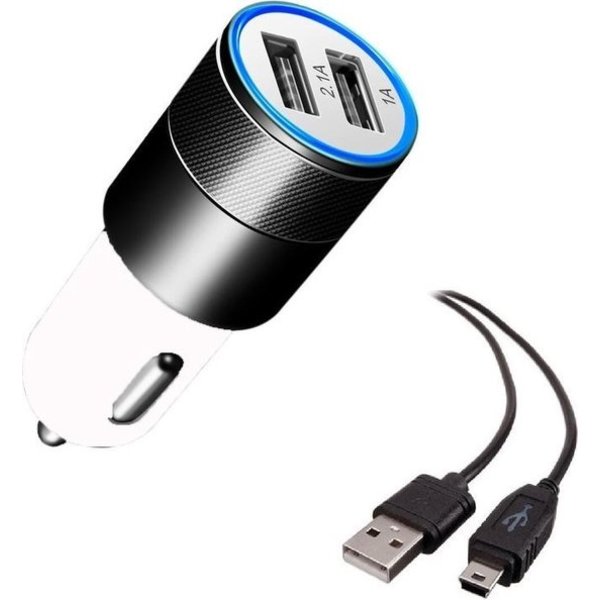 Durata Durata DR-DC858 Zwart 2 USB Poorten USB autolader 2.1A Snel Oplader Auto adapter met 1 Mini USB Kabel Voor Tomtom Navigatie