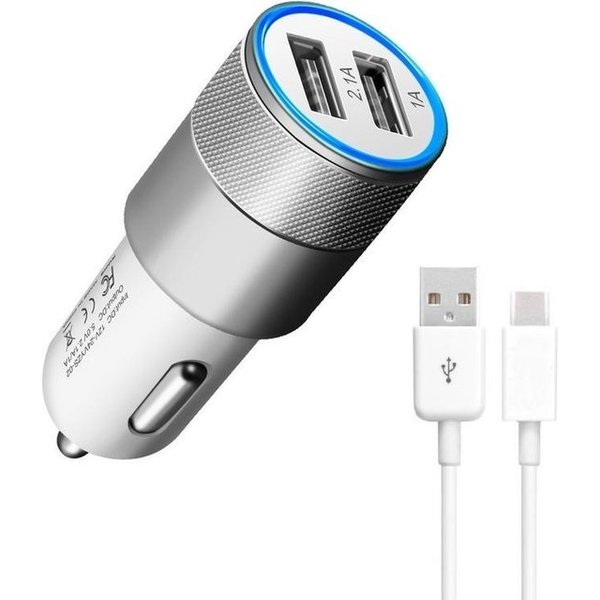 Nebu Tot Gedachte Durata DR-DC858 Zilver 2 USB Poorten USB autolader 2.1A Snel Oplader Auto  adapter met 1 Micro USB Kabel voor Samsung / Sony / Huawei / Motorola / Wiko  / LG / HTC / Honor / Alcatel - Phonecompleet.nl