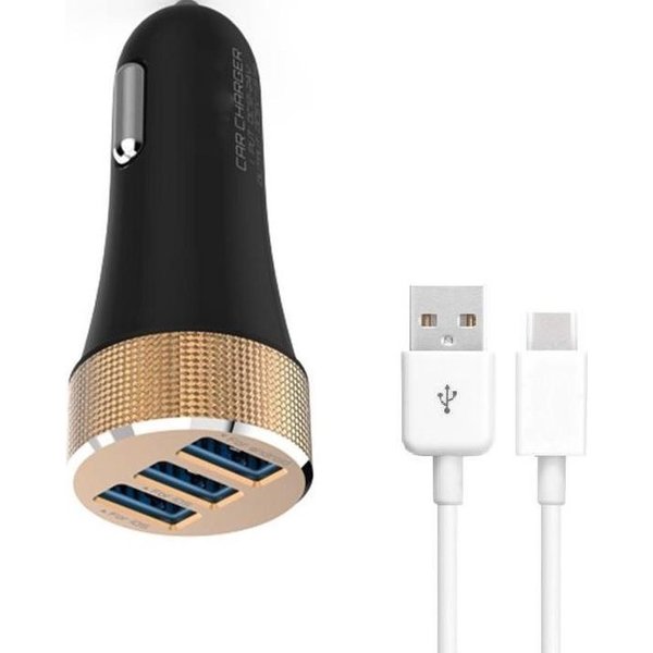 Durata Durata DR-C502 Zwart Autolader 3 USB Poort 5.1A met 1 Micro USB Kabel voor Geschikt voor Samsung / Geschikt voor Sony / Geschikt voor Huawei / Motorola / Wiko / LG / HTC / Honor / Alcatel