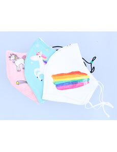Merkloos Mondkapje wasbaar - herbruikbaar katoens - 3 stuks -  - Unicornprint - Regenboog