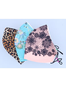 Merkloos Mondkapje wasbaar - herbruikbaar katoens - 3 stuks - Vrouwen - Panterprint - Bloemenprint