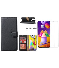 Ntech Samsung Galaxy M31S Boek Hoesje / Wallet cover - Zwart Met 2X glas Screenprotector