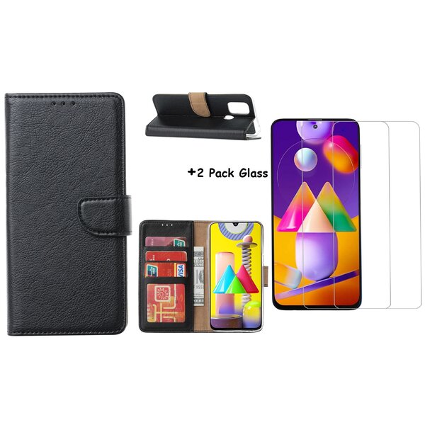 Ntech Hoesje Geschikt Voor Samsung Galaxy M31S Boek Hoesje / Wallet cover - Zwart Met 2X glas Screenprotector