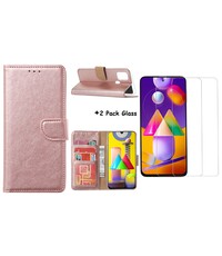 Ntech Samsung Galaxy M31S Boek Hoesje / Wallet cover - Rose Goud Met 2X glas Screenprotector