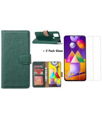 Ntech Samsung Galaxy M31S Boek Hoesje / Wallet cover - Groen Met 2X glas Screenprotector