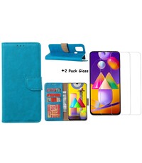 Ntech Samsung Galaxy M31S Boek Hoesje / Wallet cover - Blauw Met 2X glas Screenprotector