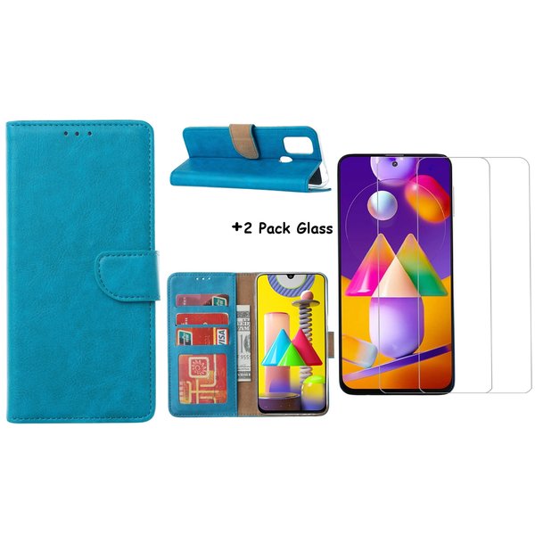 Ntech Hoesje Geschikt Voor Samsung Galaxy M31S Boek Hoesje / Wallet cover - Blauw Met 2X glas Screenprotector