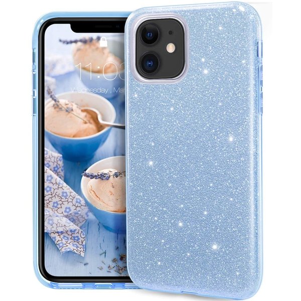 Ntech Hoesje Geschikt voor iPhone 12 Mini Hoesje - Glitter TPU Backcover - Blauw