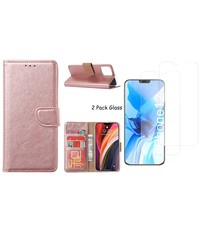 Ntech iPhone 12 / 12 Pro hoesje Bookcase hoes Rose Goud + 2x tempered glass
