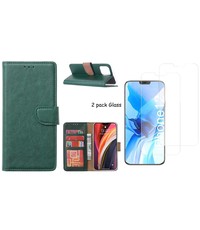 Ntech iPhone 12 / 12 Pro hoesje Bookcase hoes Groen + 2x tempered glass