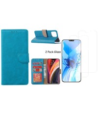 Ntech iPhone 12 / 12 Pro hoesje Bookcase hoes Blauw + 2x tempered glass