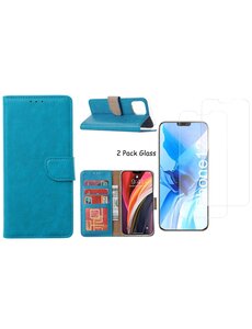Ntech iPhone 12 / 12 Pro hoesje Bookcase hoes Blauw + 2x tempered glass