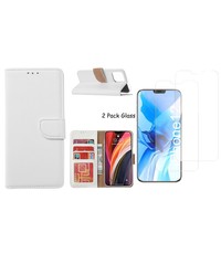 Ntech iPhone 12 / 12 Pro hoesje Bookcase hoes Wit + 2x tempered glass