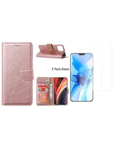 Ntech iPhone 12 Pro Max hoesje  portemonnee bookcase Rose Goud + 2x tempered glass