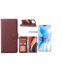 Ntech iPhone 12 Pro Max hoesje  portemonnee bookcase Bordeaux + 2x tempered glass