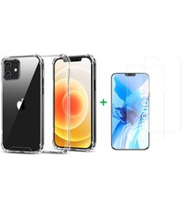 Ntech iPhone 12 TPU Schokbestendig backcover met verstevigde randen + tempered glass 2 pack screenprotector