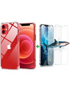 Ntech iPhone 12 Mini Hoesje TPU Schokbestendig backcover met verstevigde randen + 2 pack screenprotector