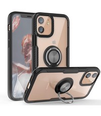 Ntech Apple iPhone 12 Pro Max (6.7) Luxe hoesje met Metalen Ring houder Zwart