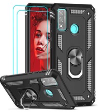 Ntech Huawei P smart 2020 Hoesje Ring Houder Armor backcover + 2x Screenprotector - Zwart