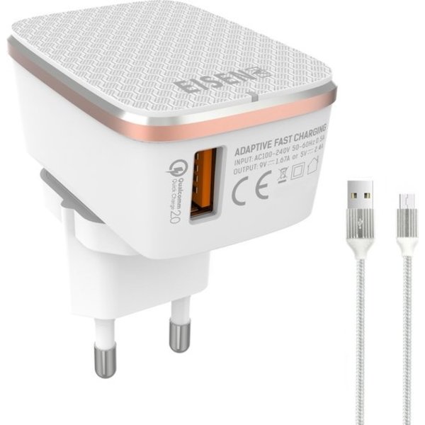 Eisenz Eisenz A1204Q Quick Charge Series - Snellader Adapter / Stekker - lader - Oplader Met Snel Opladen Functie - 18W Vermogen - Qualcomm 3.0 met Geschikt voor iPhone Lightning kabel