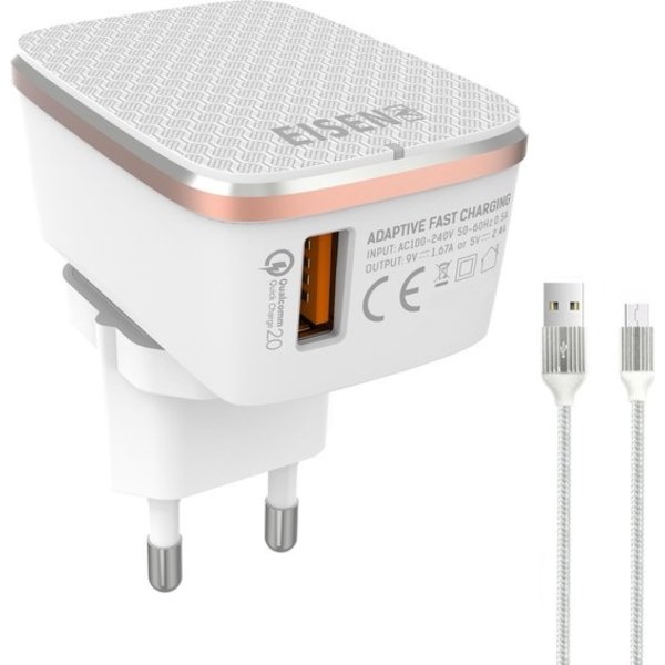 Eisenz Eisenz A1204Q USB-C Quick Charge Series - Snellader Adapter / Stekker - lader - Oplader Met Snel Opladen Functie - 18W Vermogen - Qualcomm 3.0 met Type C kabel