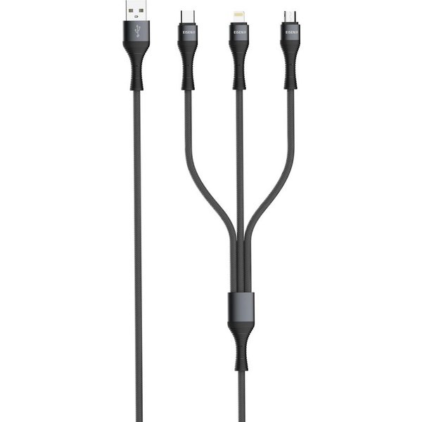 Eisenz Eisenz LC94 3 in 1 multi snellaadkabel 3.4A - Lightning Geschikt voor iPhone - USB-C - Micro USB kabel