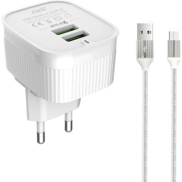 Eisenz Eisenz A201 oplader met Micro naar USB Kabel - Microusb - lader - adapter - 1M - 2.4A - Wit