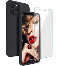 Ntech iPhone 12 / 12 Pro hoesje Nano siliconen Gel Rubber Zwart met Glazen screenprotector