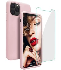 Ntech iPhone 12 / 12 Pro hoesje Nano siliconen Gel Rubber Licht Roze met 1X Glazen screenprotector