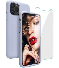 Ntech iPhone 12 / 12 Pro hoesje Nano siliconen Gel Rubber Licht Blauw met 1X Glazen screenprotector