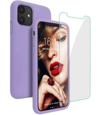 Ntech iPhone 12 / 12 Pro hoesje Nano siliconen Gel Rubber  Lila met 1X Glazen screenprotector