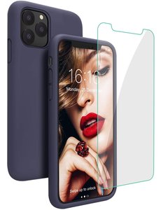 Ntech iPhone 12 / 12 Pro hoesje Nano siliconen Gel Rubber Navy met 1X Glazen screenprotector