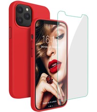 Ntech iPhone 12 / 12 Pro hoesje Nano siliconen Gel Rubber  Rood met 1X Glazen screenprotector