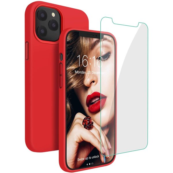 Ntech Hoesje Geschikt voor iPhone 12 / 12 Pro hoesje - Soft Nano siliconen Gel Rubber backcover Rood met 1X Glazen screenprotector