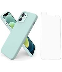 Ntech iPhone 12 / 12 Pro hoesje Nano siliconen Gel Rubber  Mint Groen met 1X Glazen screenprotector