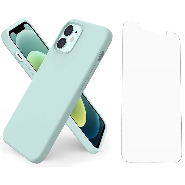 Ntech Hoesje Geschikt voor iPhone 12 / 12 Pro hoesje - Soft Nano siliconen Gel Rubber backcover Mint Groen met 1X Glazen screenprotector