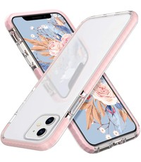 Ntech iPhone 12 / 12 Pro Hoesje Transparant Anti Shock met Bumper Roze