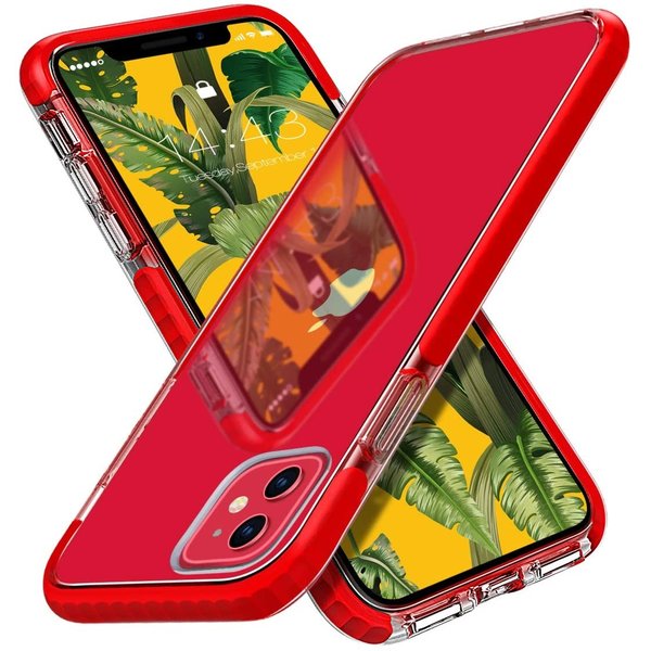 Ntech Hoesje Geschikt voor iPhone 12 / 12 Pro Hoesje - Transparant Anti Shock backcover met Bumper Rood