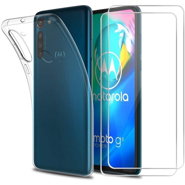 Ntech Hoesje geschikt voor Moto G8 Power transparant hoesje - siliconen backcover met 2 pack glass