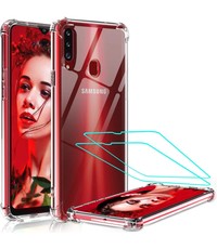Ntech Samsung Galaxy A20 Siliconen Hoesje - Extra Stevige Randen - transparant backcover met 2X screenprotector tempered glass