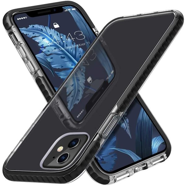 Ntech Hoesje Geschikt voor iPhone 12 Pro Max Hoesje Transparant Anti Shock - backcover met Bumper Zwart