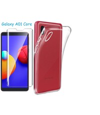 Ntech Samsung Galaxy A01 Core Hoesje siliconen TPU Back case + 2x Glazen Screenprotector
